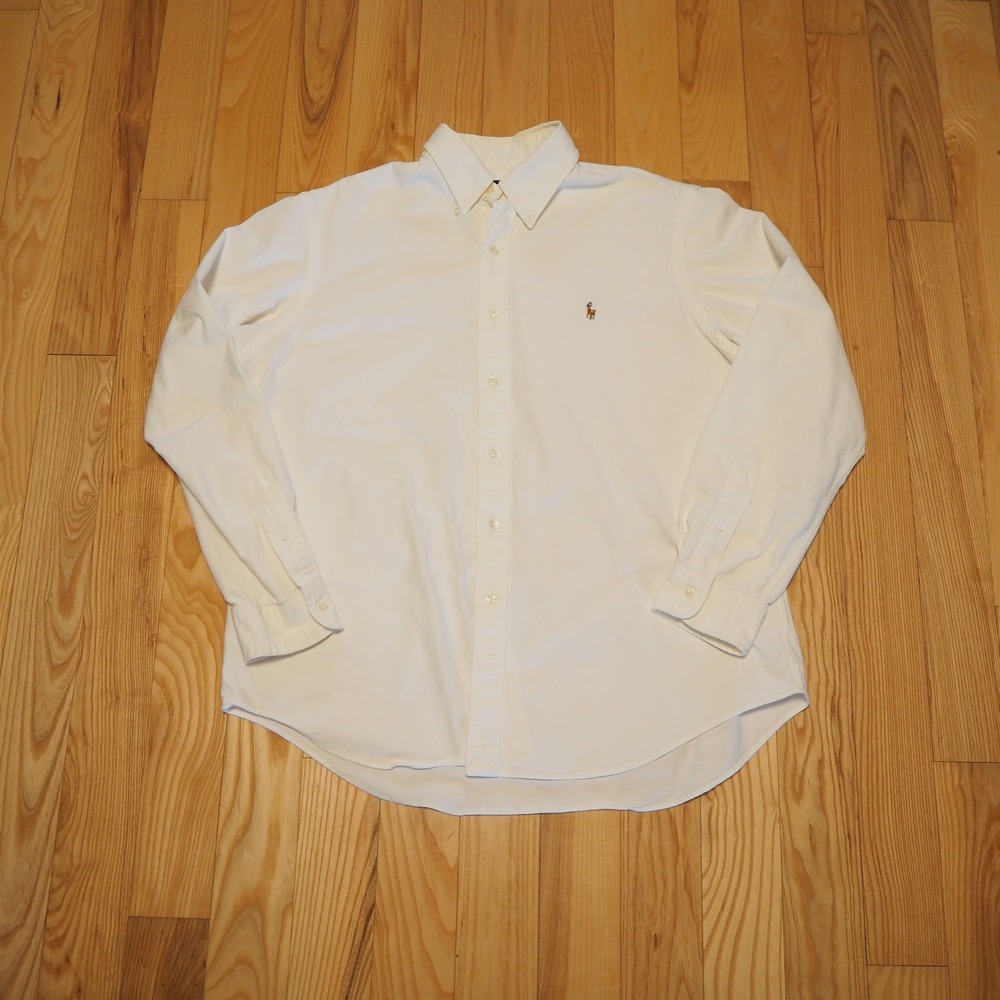 Ralph Lauren Stretch Oxford Button Down Mens XL White Cotton Flesh Pony